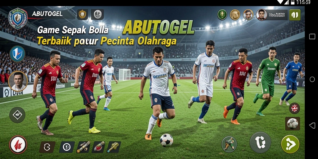 Screenshot menampilkan aksi seru dalam gameplay sepak bola.