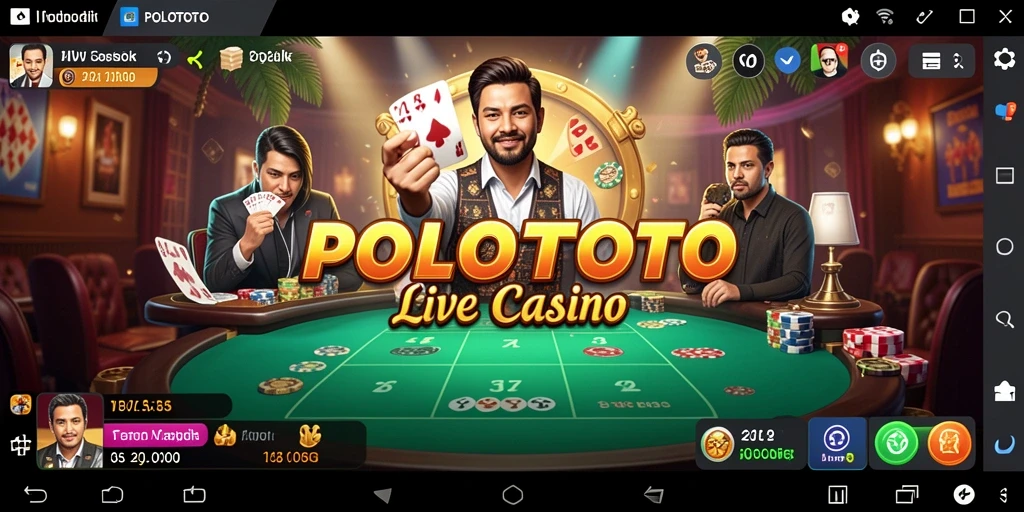 Screenshot gameplay POLOTOTO menampilkan dealer langsung yang berinteraksi dengan pemain.